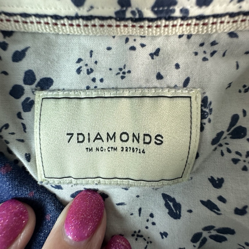 7 Diamonds Audio Tree Shirt Mens XL Blue Dots Stretch Denim Woven Button Up - Picture 11 of 14